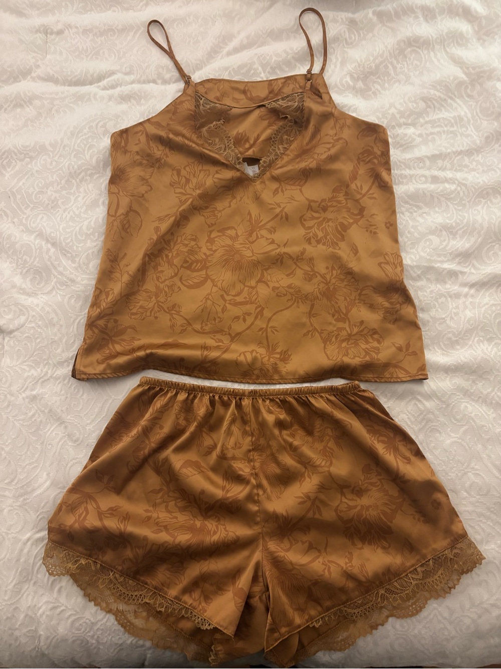 Stars Above Golden Brown Floral Satin Cami & Shorts Set